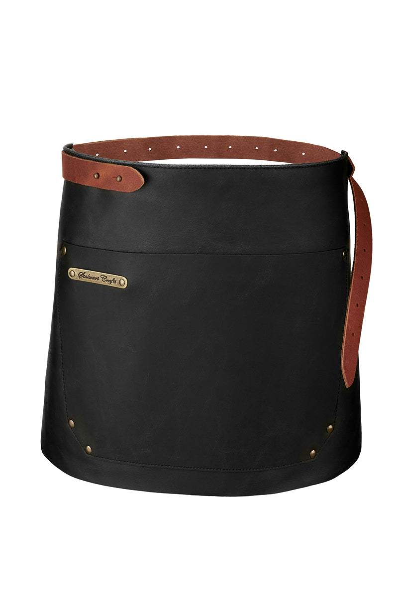 Leather Waist Apron Rustic Black by STW -  ChefsCotton