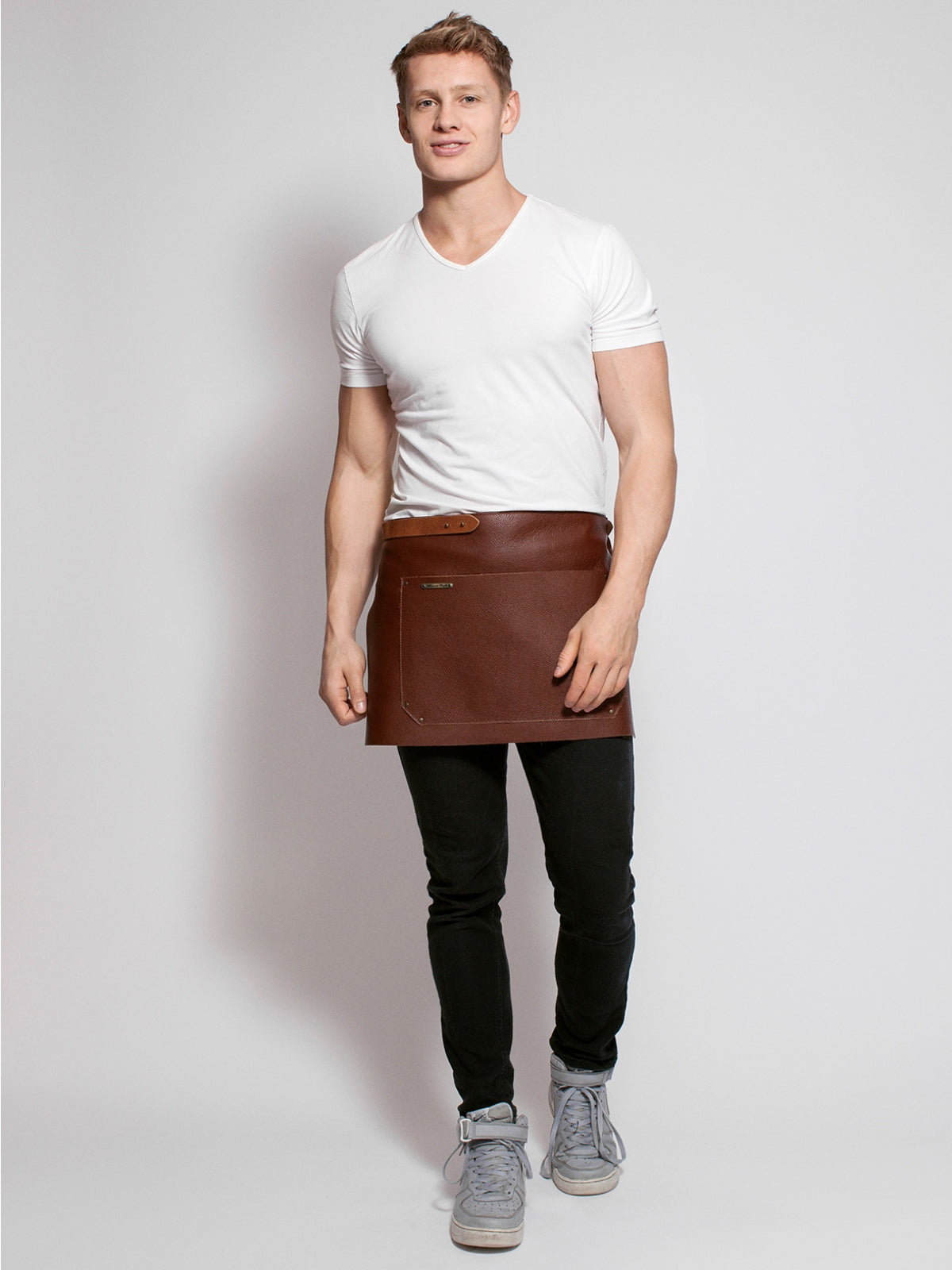 Leather Waist Apron Deluxe Brown by STW -  ChefsCotton